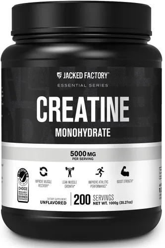 Jacked Factory Polvo de creatina monohidrato 1000g - Suplemento diario de creatina de 5g para hombres y mujeres, apto para veganos, probado por