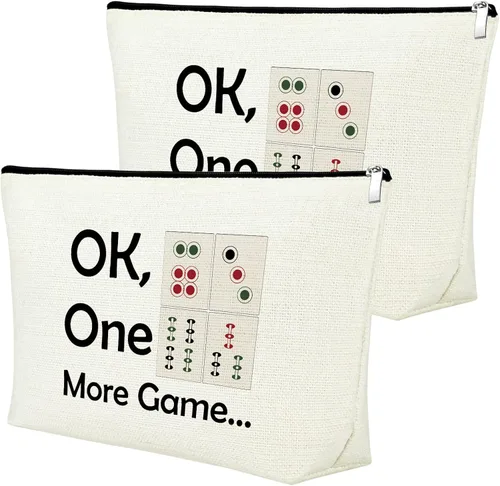 Mxrymvu Mahjong Lovers Gift for Women Makeup Bag Mahjong Player Gifts for Friend Grandma, 2 piezas beige., Chino