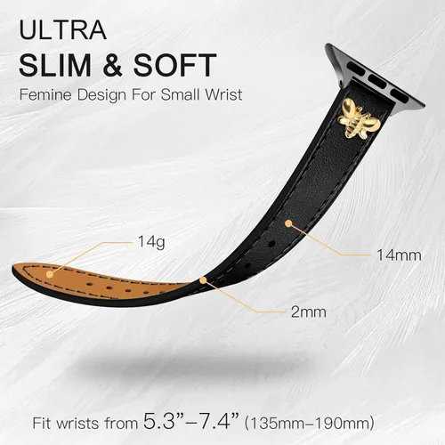 Miniatura 4 de JR.DM Correas de cuero delgadas compatibles con Apple Watch Band 1.496 in 1.575 in 1.614 in 1.654 in 1.732 in 1.772 in 1.811 in 1.929 in, correa