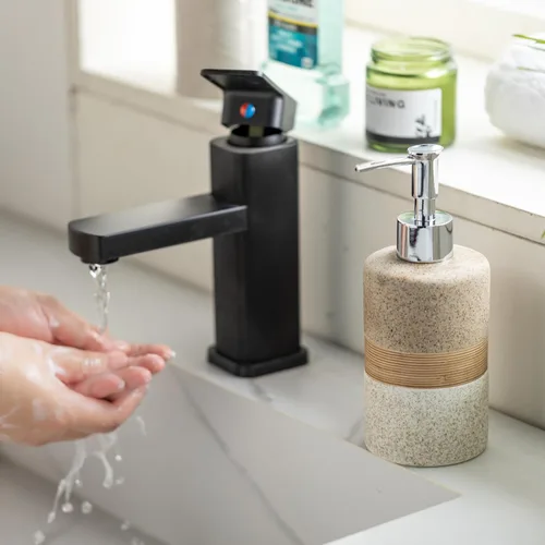 Miniatura 8 de Juego de dispensador de jabón de cerámica con embudo de silicona, jabón de manos, champú, gel de baño, dispensador de loción para cocina y baño