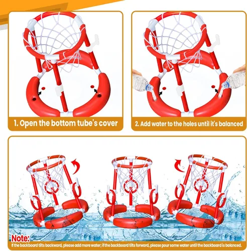 Miniatura 5 de SpringFlower Aro de baloncesto para piscina, juguetes flotantes para piscina, juego de anillo con lanzamiento de anillo, bolas y bomba, 2 en 1