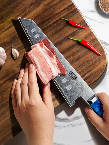 Miniatura 7 de HOSHANHO Cuchillo Santoku de Damasco de 7 pulgadas, cuchillo de chef de acero de Damasco de 67 capas, cuchillos de cocina profesionales ultra