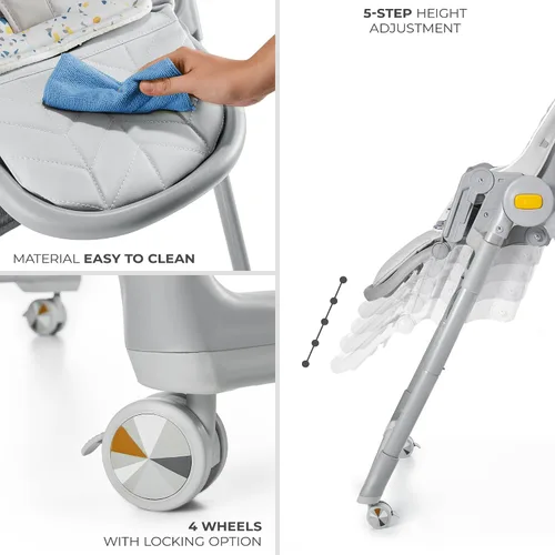 Miniatura 8 de Kinderkraft LASTREE Silla Alta Plegable para Bebés y Niños Pequeños con Función Reclinable, Barra de Juegos, Bandeja Ajustable y Reposapiés en Gris