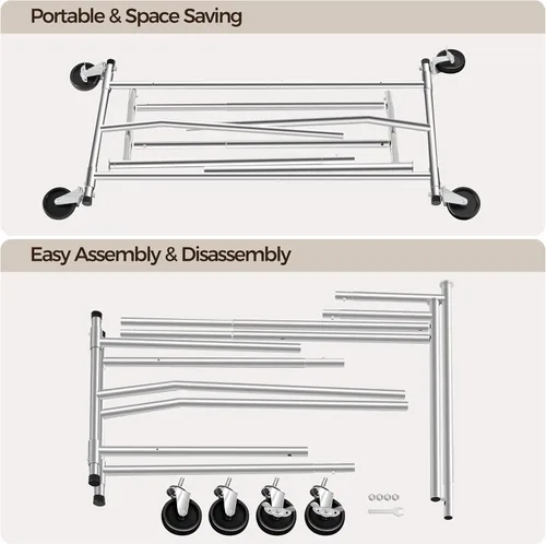 Miniatura 8 de Yaheetech Percheros de ropa comercial con ruedas, barra individual de grado ajustable, altura ajustable, perchero con ruedas para colgar ropa