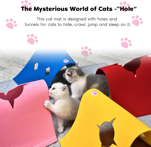 Miniatura 5 de Túnel de juguetes para gatos de interior, muebles interactivos de enriquecimiento para gatos con bola de felpa para animales pequeños, mascotas