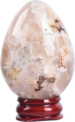 Miniatura 23 de AMOYSTONE Huevo de cristal de cuarzo rosa natural grande para curación y práctica de reiki, piedra de decoración del hogar con base, 3-3.5 pulgadas