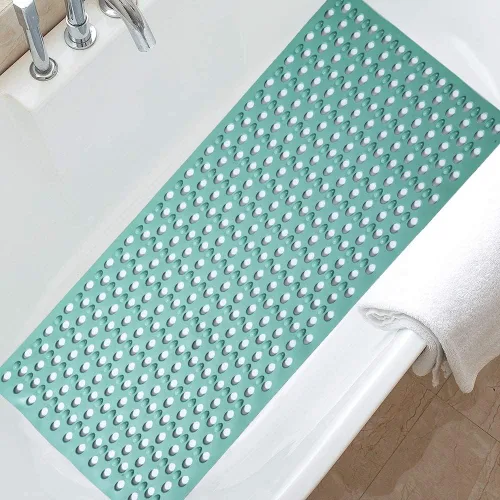 Tapete de ducha antideslizante de 40 x 16 pulgadas, diseño de agujero de burbuja de aire grande, sin acumulación de agua para bañera y baño (verde)