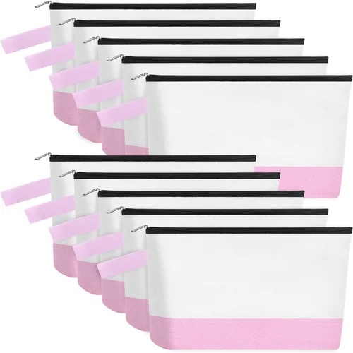 Miniatura 67 de 10 bolsas de maquillaje de lona de algodón con parte inferior y correa, bolsa de cosméticos multiusos con cremallera, bolsa de aseo de viaje, bolsa