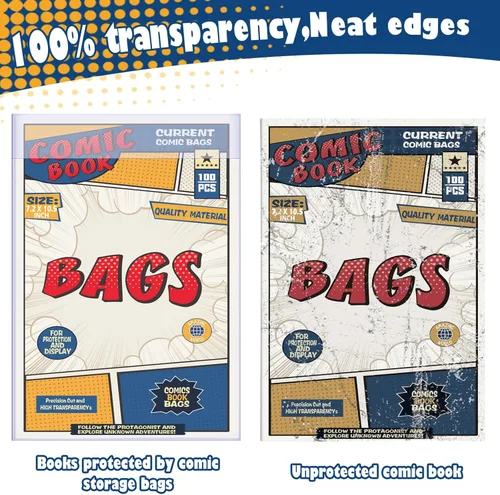 Miniatura 4 de 100 bolsas de cómics de tamaño actual, bolsas de cómics de 7.2 x 10.5 pulgadas, transparentes, sin ácidos y reutilizables, para cómics regulares