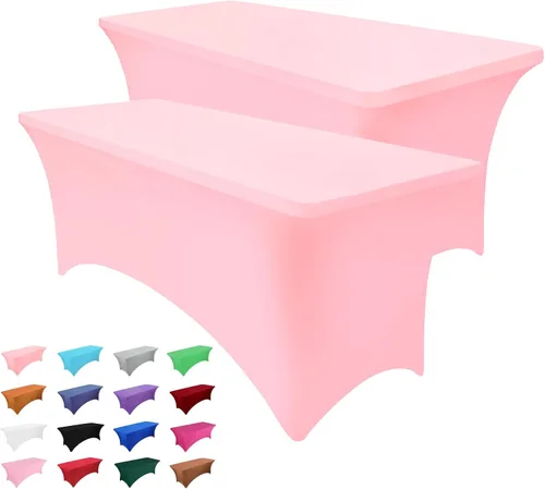 Miniatura 7 de Paquete de 2 manteles rectangulares de 4 pies para manteles rectangulares color gris azulado, elásticos, manteles de elastano para eventos