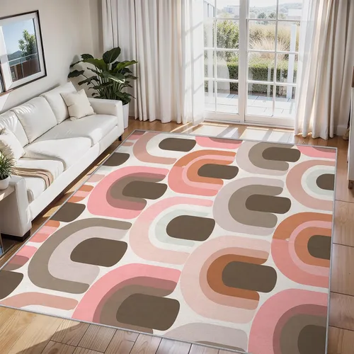 Miniatura 10 de 2x3 Mid Century Modern Throw Rugs for Entryway, Washable Watercolor Geometric Pattern Indoor Door Mat, Bedroom Kitchen Entrance, Non Slip Soft Thin