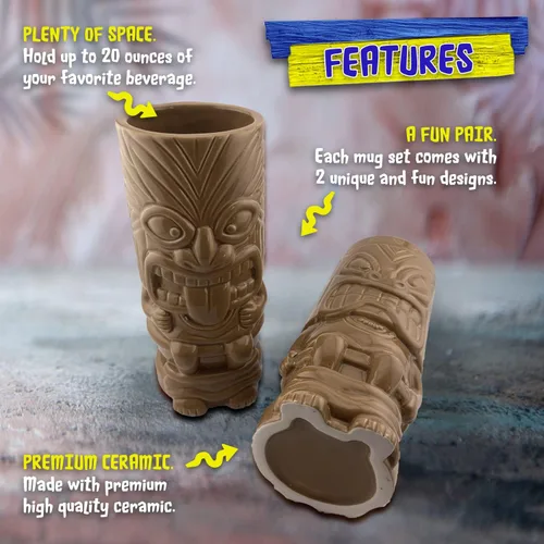 Miniatura 2 de Tiki - Juego de 2 tazas de cerámica coleccionables de cómicas, tazas de café tropicales para la cocina del hogar, cada taza tiene capacidad para 20