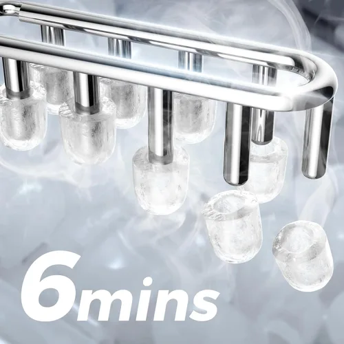 Miniatura 2 de Crzoe Encimera para hacer hielo con asa, 2 tamaños de hielo, 8 cubos de hielo en 6 minutos, 26 libras/24 horas, máquina de hielo portátil