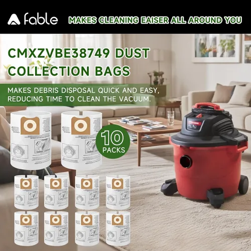 Miniatura 6 de A Fable - Paquete de 10 bolsas de recogida de vacío húmedo y seco de 16 y 20 galones de repuesto para Craftsman, tienda rriged vec CMXZVBE38749, Paq