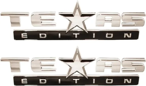 Muzzys (Set de Dos) Insignias Texas Edition 3M de Cromo y Negro Adhesivas para GMC Sierra Chevy Silverado Sierra Suburban Tahoe Ford F150 Dodge Ram