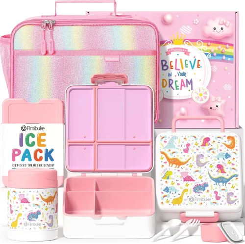 Miniatura 15 de Fimibuke Lonchera Bento para niños con 4 compartimentos, bolsa de almuerzo aislada, tarro térmico de acero inoxidable al vacío, paquete de hielo