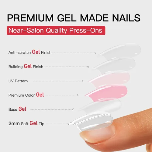 Miniatura 4 de Uñas a presión CurvLife cortas cuadradas Beige, Blancas, Rosas, Uñas postizas falsas acrílicas con diseño de albaricoque, uñas de cobertura completa