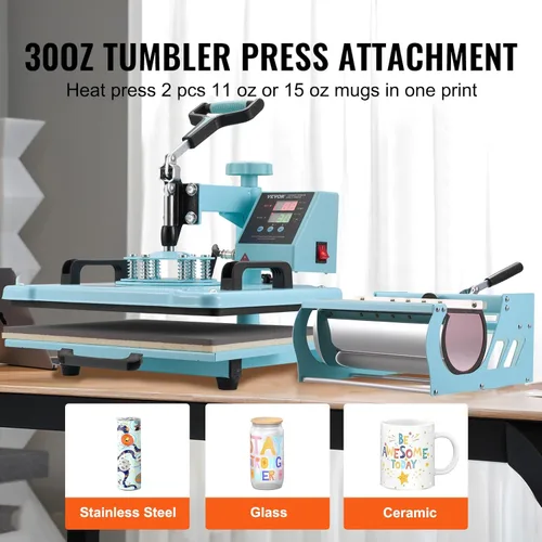 Miniatura 3 de Prensa de calor VEVOR, 12 x 15 pulgadas, máquina de transferencia de calor 5 en 1 con prensa para tarros de 30 oz, presión de camiseta con giro