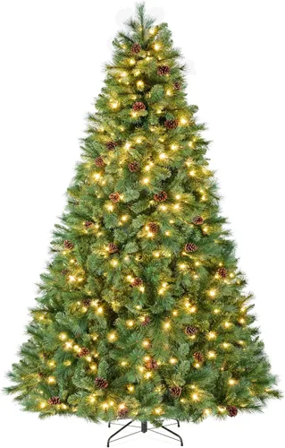 Best Choice Products Árbol de Navidad de Pino Escocés Preiluminado de 6 pies, Decoración Navideña Artificial Premium Predecorada con 946 Puntas de