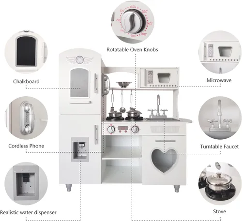 Miniatura 5 de TaoHFE Juego de cocina LED mejorado para niños, cocina de juguete de madera, bandeja de gas LED con sonido, juegos de cocina para niñas, regalo