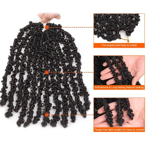 Miniatura 44 de ZRQ Butterfly Locs Cabello de Ganchillo Corto 6 Paquetes Negro Cabello Bob de Ganchillo 8 Pulgadas Locs Sintéticos Desordenados Desgastados Trenzas