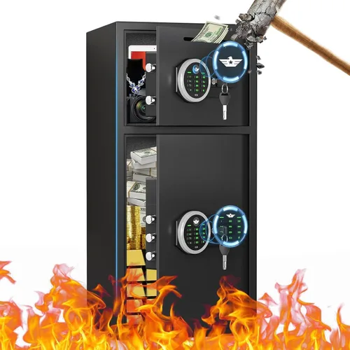 Miniatura 9 de Caja fuerte grande de 7.0 pies cúbicos, impermeable, resistente al fuego, con función de silencio y luz LED, teclado digital, caja fuerte