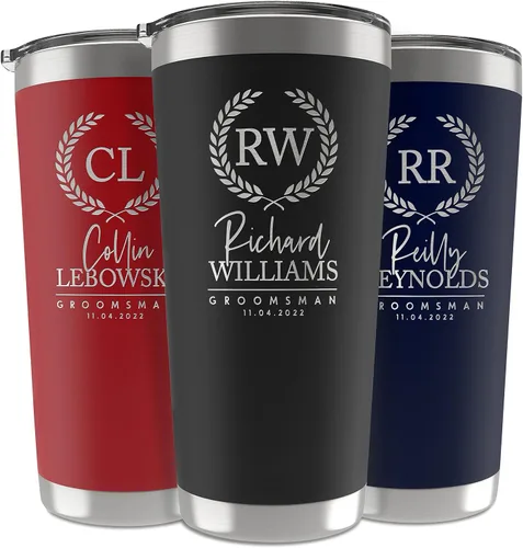 Miniatura 10 de Regalos de padrinos de boda, vaso personalizado con inicial grabada, nombre y título, 20 onzas, 3 colores, vaso de acero inoxidable de doble pared