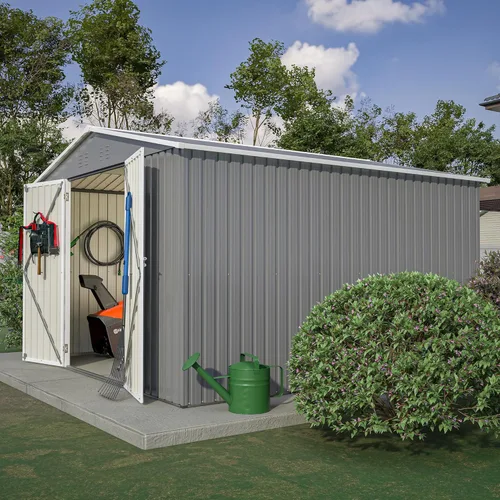 Miniatura 10 de Cobertizo de almacenamiento al aire libre de 4 x 8 pies, cobertizo de metal inclinado para almacenamiento para patio trasero, patio, jardín, negro