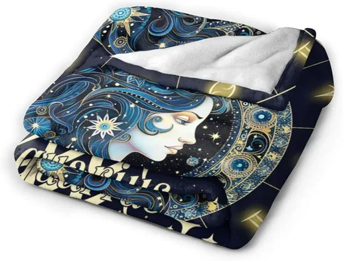 Miniatura 4 de Manta del Zodiaco Acuario para Niños y Niñas, Diseño Temático de Astrología Secreta Impreso, Mantas de Tiro para Niños, Regazo, Silla, Manta Suave