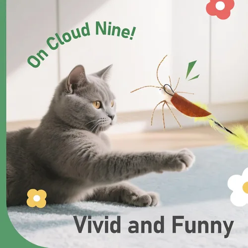 Miniatura 6 de SONGWAY Varita de juguete para gatos – Juguete de varita de gato con 4 piezas de repuesto de juguete de plumas de insecto, juguetes interactivos