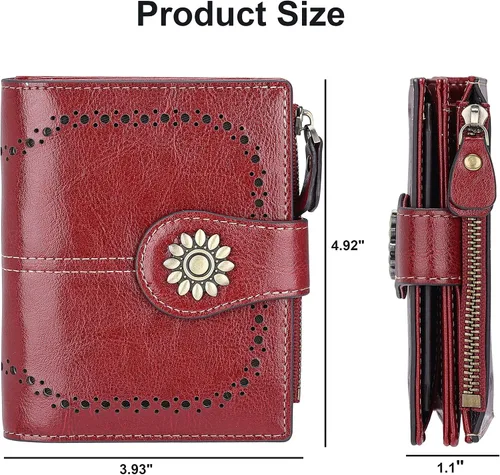 Miniatura 6 de Lavemi Cartera de cuero para mujer, pequeña, compacta, con bloqueo RFID, con bolsillo con cremallera
