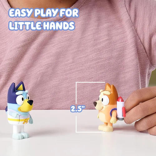 Miniatura 8 de Bluey Action Heroes - Juego de figuras de juguete de 2 unidades, figuras articuladas de personajes con figuras de karate y mochila propulsora