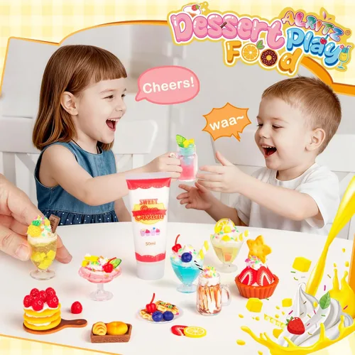 Miniatura 8 de Alritz Juego de juguetes de comida en miniatura, mini postres para hacer bebidas, kit de manualidades, pastel de fresa simulado, juego de alimentos