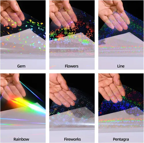 Miniatura 4 de 36 hojas de papel adhesivo holográfico, película laminada de vinilo transparente para calcomanías, impermeable, superposición transparente