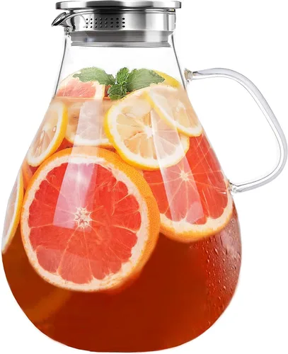 Miniatura 9 de Jarra de vidrio con tapa, jarra de agua de vidrio de 1 galón jarra de agua caliente/fría, jarra para bebidas de jugo y té helado con tapa