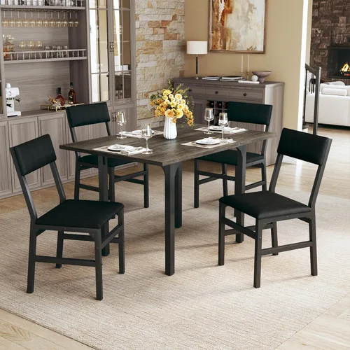 Miniatura 12 de HUAHUU Juego de mesa de comedor para 4, juego de mesa de cocina extensible con cojines y sillas, conjunto de 4, mesa de comedor rectangular
