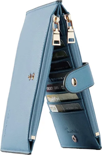 Miniatura 16 de Travelambo Billeteras de cuero para mujer, delgada, con bloqueo RFID, billetera plegable para tarjetas de crédito, Marrón beige