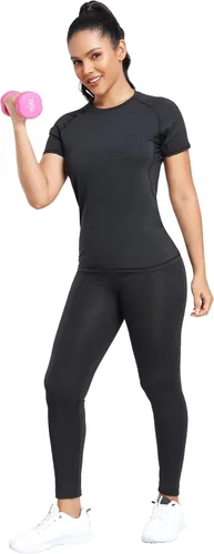 Miniatura 2 de TELALEO Paquete de 4 camisetas de compresión para mujer, camisetas atléticas para correr, camisetas de entrenamiento, capa base, manga corta, yoga