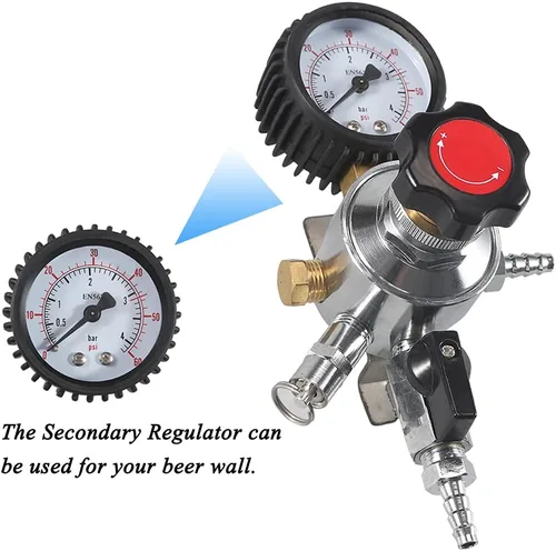 Miniatura 5 de LUCKEG Barra reguladora secundaria de cerveza de barril Regulador de pared con solo 5/16 "Outlet Barb 0-60PSI Regulador de CO2 de calibre único