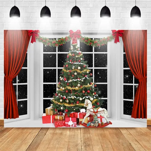 Miniatura 3 de Mocsicka Fondo de fotografía de ventana interior de Navidad, árbol de Navidad, escenario de noche estrellada, fondo fotográfico, familia, niños