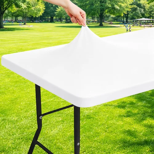 Miniatura 18 de Moosfor Mantel rectangular de elastano de 4 pies, manteles elásticos ajustables para pícnic, funda elástica y lavable para mesa de patio para Azul