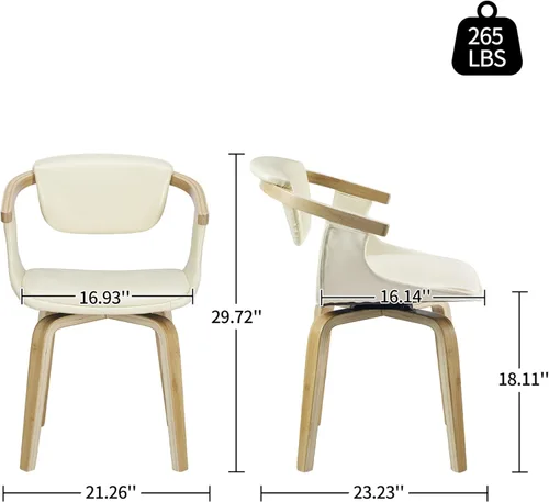 Miniatura 2 de Art Leon Silla de escritorio sin ruedas, silla giratoria moderna de mediados de siglo, silla de escritorio de piel sintética para espacios pequeños