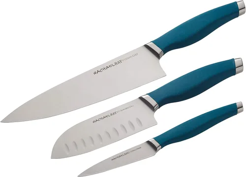 Rachael Ray Cutlery - Juego de cuchillos japoneses de acero inoxidable con fundas, cuchillo de chef de 8 pulgadas, cuchillo Santoku de 5 pulgadas y