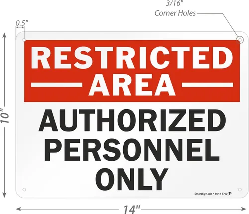 Miniatura 3 de SmartSign Letrero de metal con texto en inglés "Restricted Area - Authorized Personnel Only" de 10 x 14 pulgadas, aluminio laminado a prueba