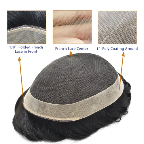 Miniatura 3 de Mens Toupee sistema de reemplazo de cabello humano europeo para hombres encaje tupé para hombres postizos para hombre pieza de pelo Protesis Capilar