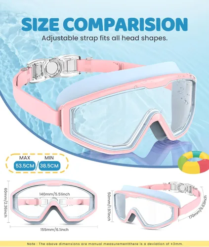Miniatura 6 de Gafas de natación para niños, gafas de natación para niños, 3 unidades de gafas de natación de agua para niños y niñas, antivaho UV400 Verde claro