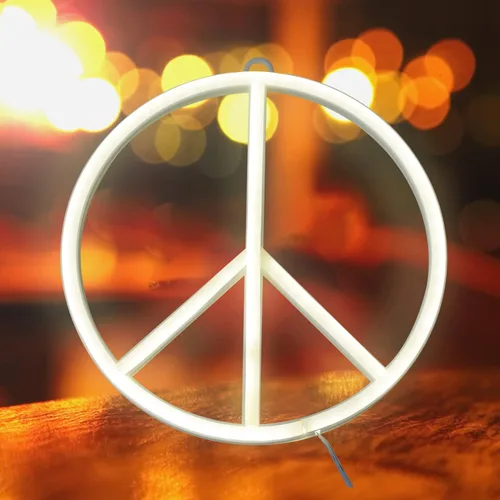 Miniatura 2 de OSALADI Señal de paz LED luz de neón luminosa lámpara de noche única decoración del hogar para dormitorio fiestas batería de doble uso elegante