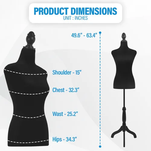 Miniatura 5 de FDW Maniquí femenino con forma de vestido de cuerpo, maniquí de costura, maniquí de torso con base de trípode, maniquí ajustable para coser ropa
