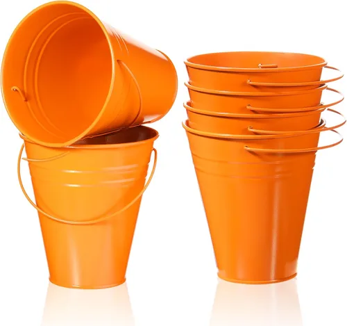 Miniatura 8 de Sadnyy Paquete de 6 cubos pequeños de metal negro galvanizado con asa de 5 pulgadas, mini cubos de metal 2026 para fiesta de graduación 2026, centro