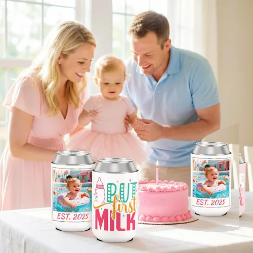 Miniatura 6 de Enfriador de latas personalizado de primer cumpleaños a granel con nombre de foto, decoraciones personalizadas para el primer cumpleaños del bebé